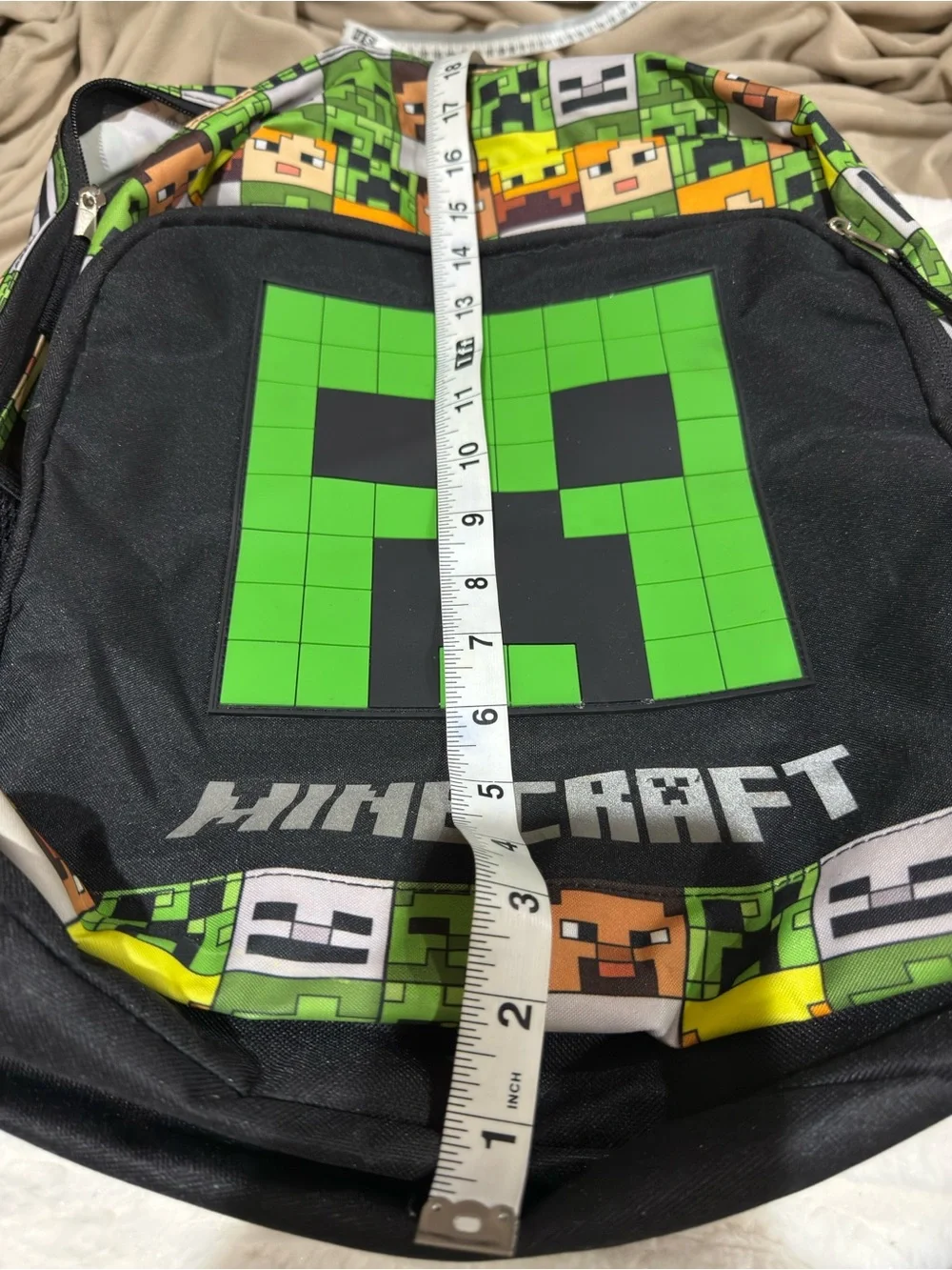 Minecraft Creeper Print Kids Backpack - Green & Black New No Tag
